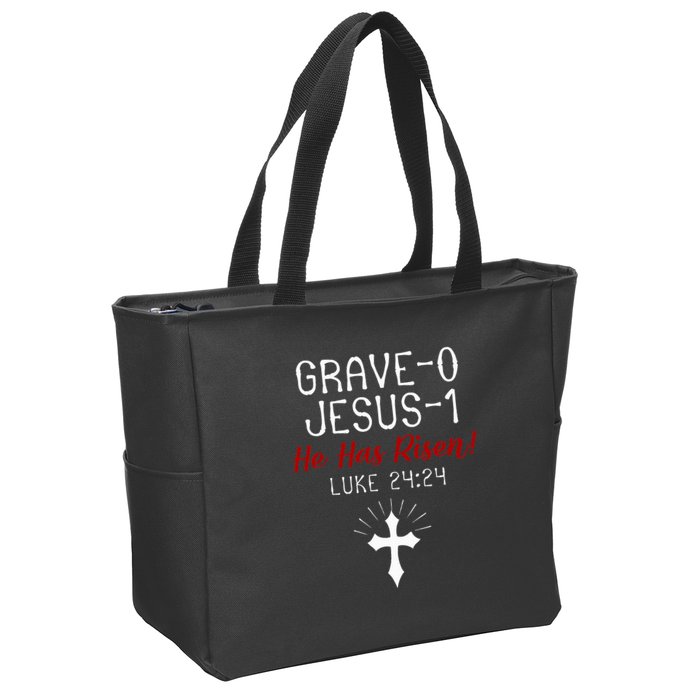 Grave 0 Jesus 1 He Has A Risen Jesus Religious Easter Luke Zip Tote Bag