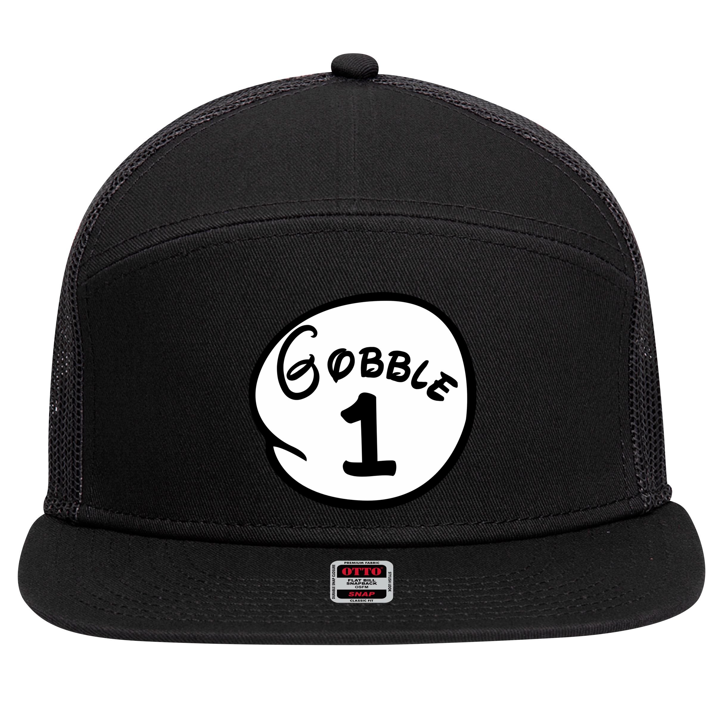 Gobble 1 2 3 Funny Thanksgiving Matching 7 Panel Mesh Trucker Snapback Hat