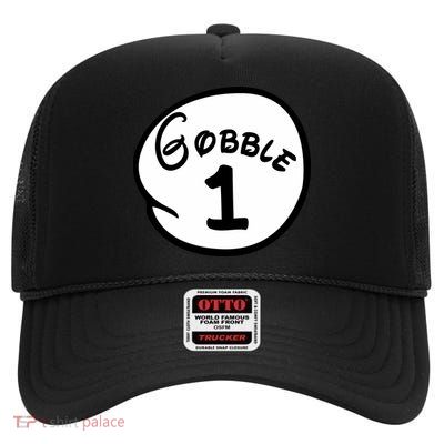 Gobble 1 2 3 Funny Thanksgiving Matching High Crown Mesh Back Trucker Hat