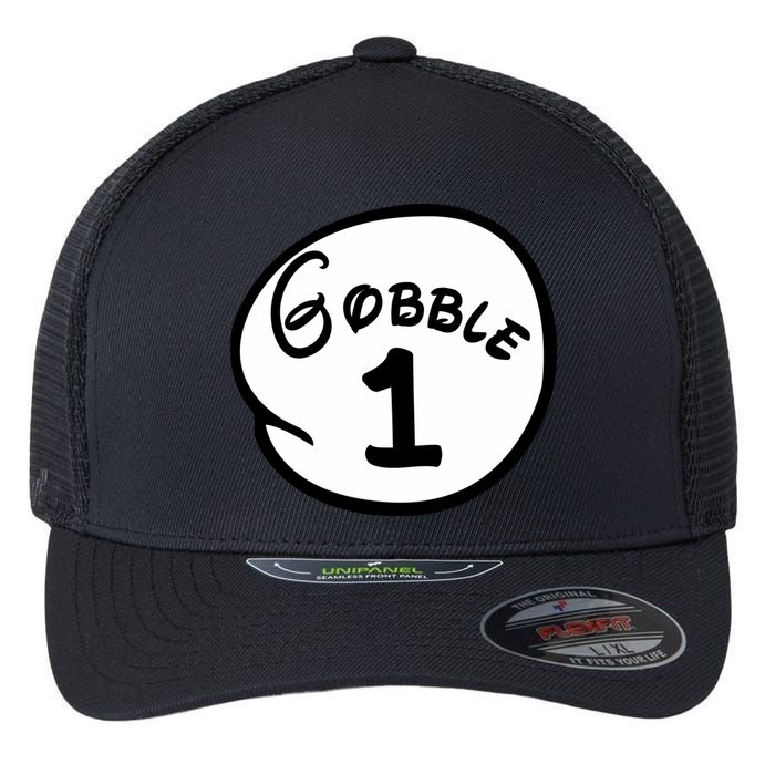 Gobble 1 2 3 Funny Thanksgiving Matching Flexfit Unipanel Trucker Cap