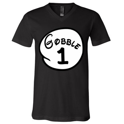 Gobble 1 2 3 Funny Thanksgiving Matching V-Neck T-Shirt