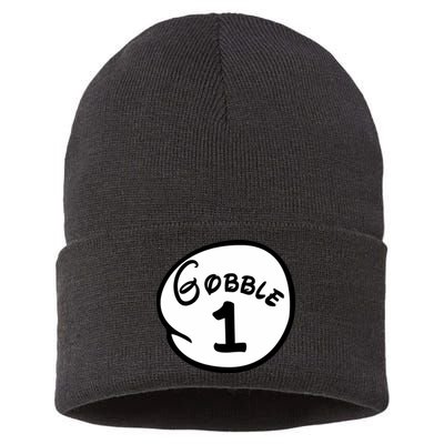 Gobble 1 2 3 Funny Thanksgiving Matching Sustainable Knit Beanie