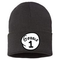 Gobble 1 2 3 Funny Thanksgiving Matching Sustainable Knit Beanie
