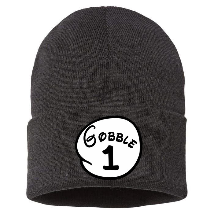 Gobble 1 2 3 Funny Thanksgiving Matching Sustainable Knit Beanie