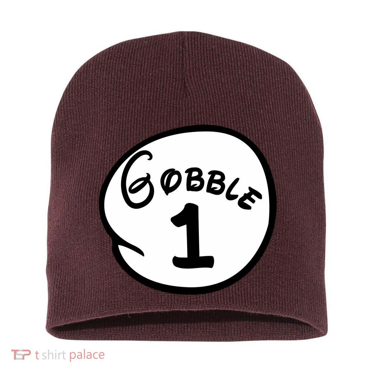 Gobble 1 2 3 Funny Thanksgiving Matching Short Acrylic Beanie
