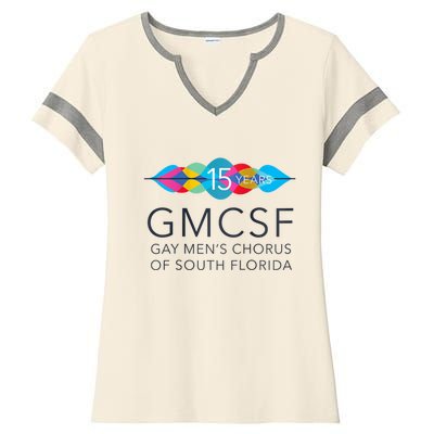 Gmcsf 15th Anniversary Logo White Raglan Baseball Ladies Halftime Notch Neck Tee