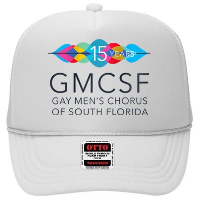 Gmcsf 15th Anniversary Logo White Raglan Baseball High Crown Mesh Back Trucker Hat