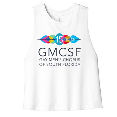 Gmcsf 15th Anniversary Logo White Raglan Baseball Women's Racerback Cropped Tank