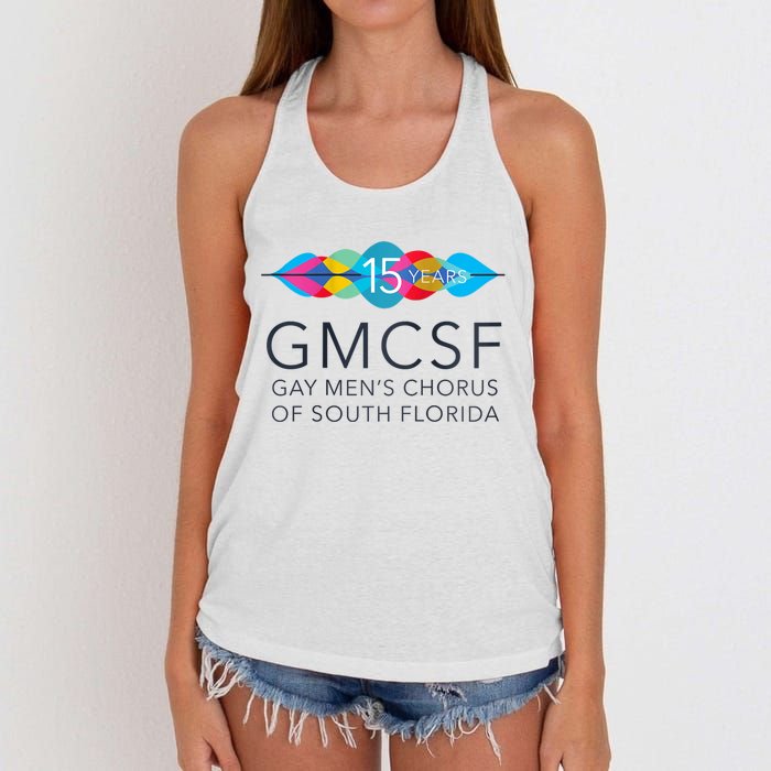 Gmcsf 15th Anniversary Logo White Raglan Baseball Women's Knotted Racerback Tank