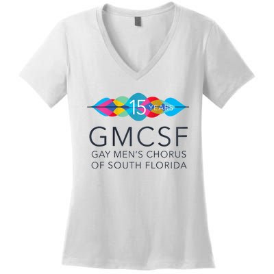 Gmcsf 15th Anniversary Logo White Raglan Baseball Women's V-Neck T-Shirt