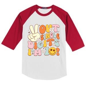 Groovy 10th Birthday Girl Peace Out Single Digits IM 10 Kids Colorblock Raglan Jersey