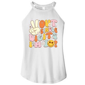 Groovy 10th Birthday Girl Peace Out Single Digits IM 10 Women's Perfect Tri Rocker Tank