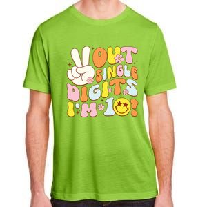 Groovy 10th Birthday Girl Peace Out Single Digits Im 10 Adult ChromaSoft Performance T-Shirt