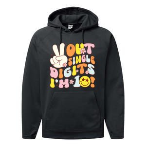 Groovy 10th Birthday Girl Peace Out Single Digits Im 10 Performance Fleece Hoodie