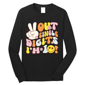 Groovy 10th Birthday Girl Peace Out Single Digits Im 10 Long Sleeve Shirt