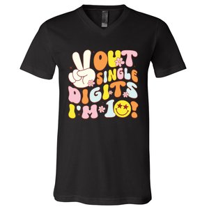 Groovy 10th Birthday Girl Peace Out Single Digits Im 10 V-Neck T-Shirt