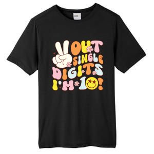 Groovy 10th Birthday Girl Peace Out Single Digits Im 10 Tall Fusion ChromaSoft Performance T-Shirt