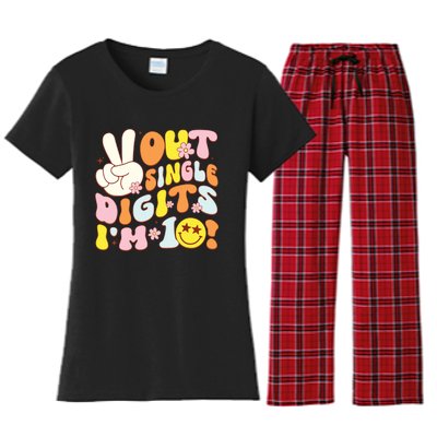 Groovy 10th Birthday Girl Peace Out Single Digits Im 10 Women's Flannel Pajama Set