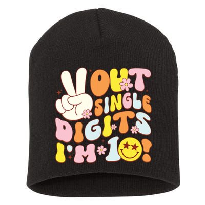 Groovy 10th Birthday Girl Peace Out Single Digits Im 10 Short Acrylic Beanie