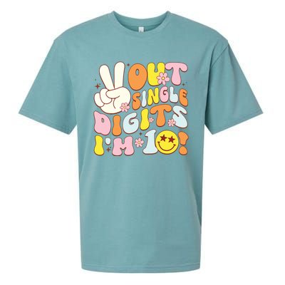 Groovy 10th Birthday Girl Peace Out Single Digits Im 10 Sueded Cloud Jersey T-Shirt