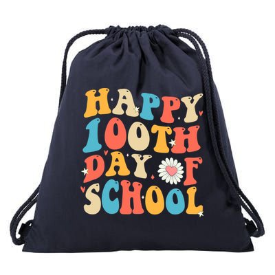 Groovy 100th Day Of School Teachers Happy 100 Days Drawstring Bag