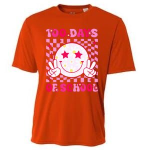 Groovy 100 Days Of School Pink Smile Face Cooling Performance Crew T-Shirt