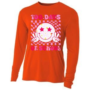 Groovy 100 Days Of School Pink Smile Face Cooling Performance Long Sleeve Crew