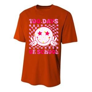 Groovy 100 Days Of School Pink Smile Face Performance Sprint T-Shirt