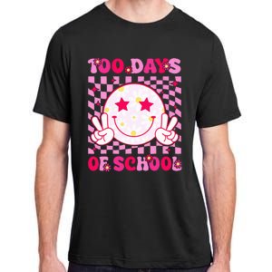 Groovy 100 Days Of School Pink Smile Face Adult ChromaSoft Performance T-Shirt