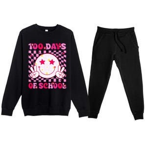 Groovy 100 Days Of School Pink Smile Face Premium Crewneck Sweatsuit Set