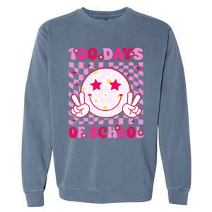 Groovy 100 Days Of School Pink Smile Face Garment-Dyed Sweatshirt