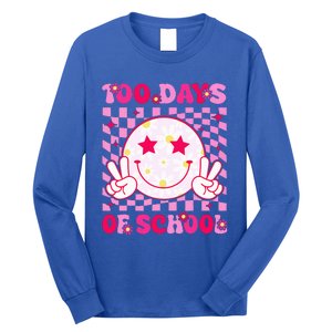 Groovy 100 Days Of School Pink Smile Face Long Sleeve Shirt