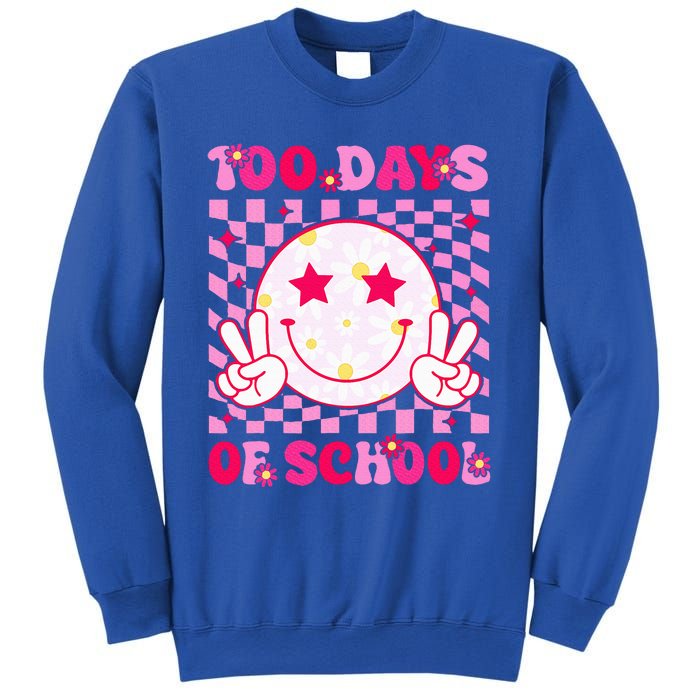 Groovy 100 Days Of School Pink Smile Face Sweatshirt