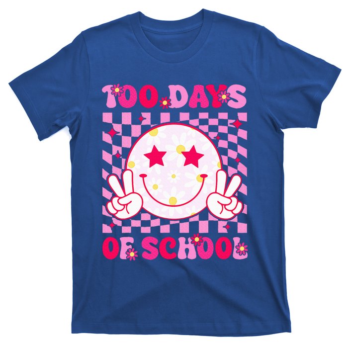 Groovy 100 Days Of School Pink Smile Face T-Shirt