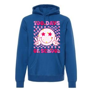 Groovy 100 Days Of School Pink Smile Face Premium Hoodie