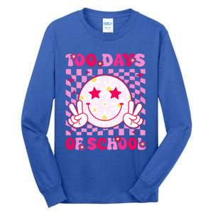 Groovy 100 Days Of School Pink Smile Face Tall Long Sleeve T-Shirt