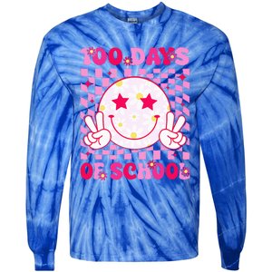 Groovy 100 Days Of School Pink Smile Face Tie-Dye Long Sleeve Shirt