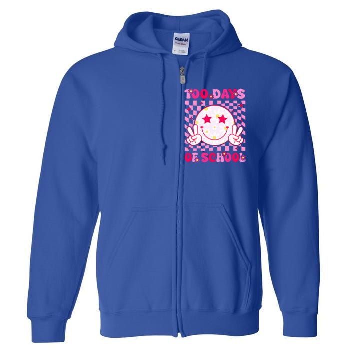 Groovy 100 Days Of School Pink Smile Face Full Zip Hoodie