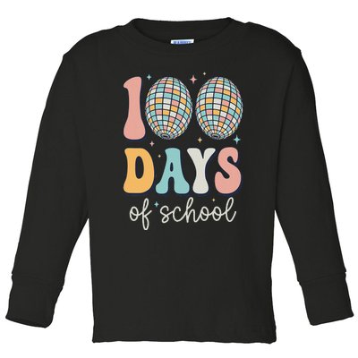 Groovy 100 Days Of School Retro Disco 100th Day Teacher Toddler Long Sleeve Shirt