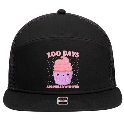 Girl 100th Day Of School 100 Days Sprinkled With Fun Cupcake Gift 7 Panel Mesh Trucker Snapback Hat