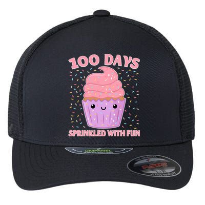 Girl 100th Day Of School 100 Days Sprinkled With Fun Cupcake Gift Flexfit Unipanel Trucker Cap