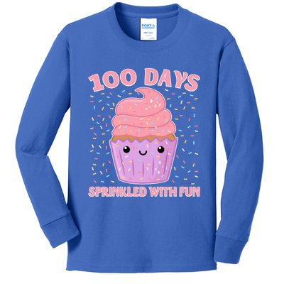 Girl 100th Day Of School 100 Days Sprinkled With Fun Cupcake Gift Kids Long Sleeve Shirt