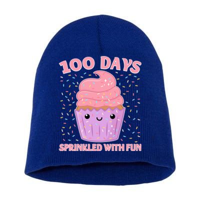 Girl 100th Day Of School 100 Days Sprinkled With Fun Cupcake Gift Short Acrylic Beanie