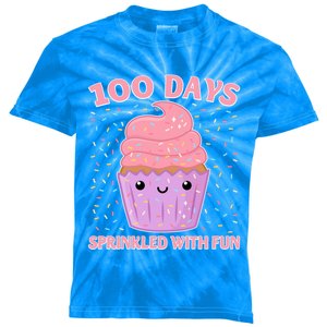 Girl 100th Day Of School 100 Days Sprinkled With Fun Cupcake Gift Kids Tie-Dye T-Shirt