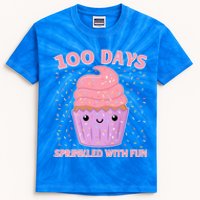 Girl 100th Day Of School 100 Days Sprinkled With Fun Cupcake Gift Kids Tie-Dye T-Shirt