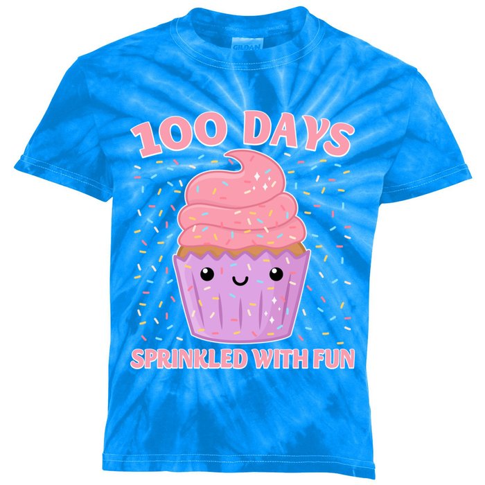 Girl 100th Day Of School 100 Days Sprinkled With Fun Cupcake Gift Kids Tie-Dye T-Shirt