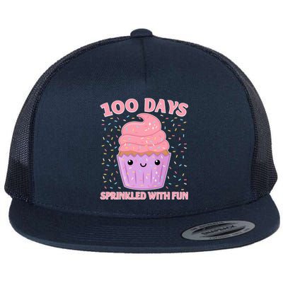 Girl 100th Day Of School 100 Days Sprinkled With Fun Cupcake Gift Flat Bill Trucker Hat