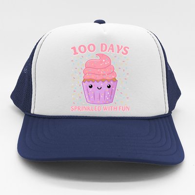 Girl 100th Day Of School 100 Days Sprinkled With Fun Cupcake Gift Trucker Hat