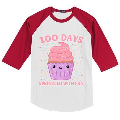 Girl 100th Day Of School 100 Days Sprinkled With Fun Cupcake Gift Kids Colorblock Raglan Jersey