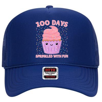 Girl 100th Day Of School 100 Days Sprinkled With Fun Cupcake Gift High Crown Mesh Back Trucker Hat